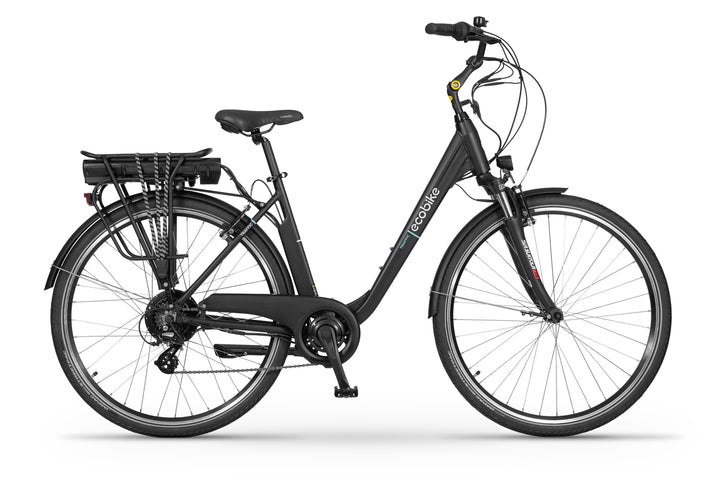 Ecobike TRAFFIC Schwarz - City E-Bike Damen Pedelec, Tiefeinsteiger, Bafang Motor