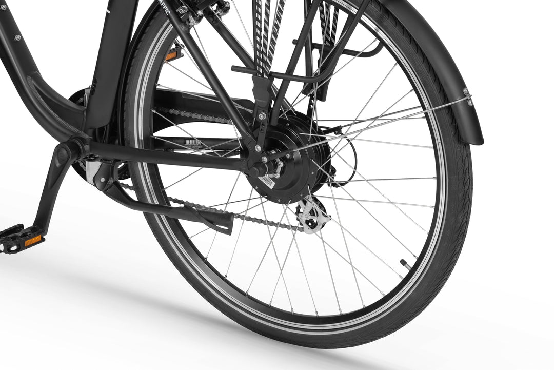 Ecobike TRAFFIC Schwarz - City E-Bike Damen Pedelec, Tiefeinsteiger, Bafang Motor