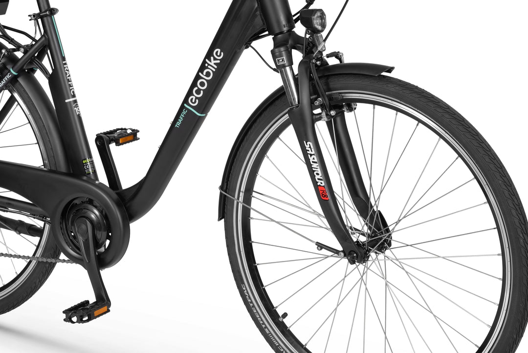 Ecobike TRAFFIC Schwarz - City E-Bike Damen Pedelec, Tiefeinsteiger, Bafang Motor