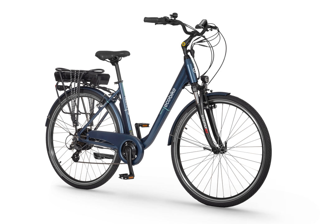 Ecobike TRAFFIC Blau - City E-Bike Damen Pedelec, Tiefeinsteiger, Bafang Motor