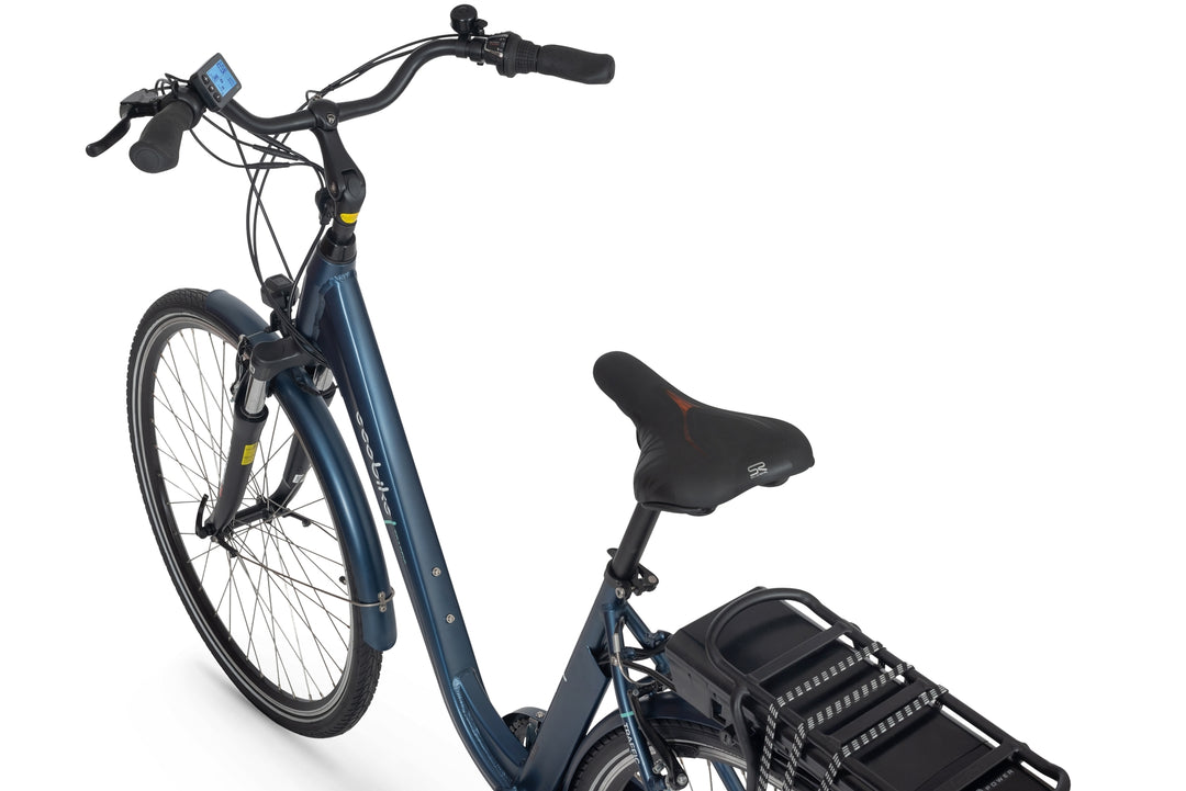 Ecobike TRAFFIC Blau - City E-Bike Damen Pedelec, Tiefeinsteiger, Bafang Motor