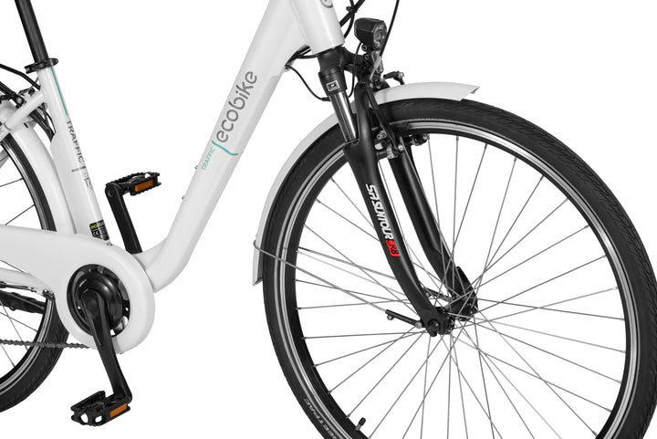 Ecobike TRAFFIC Weiss - City E-Bike Damen Pedelec, Tiefeinsteiger, Bafang Motor