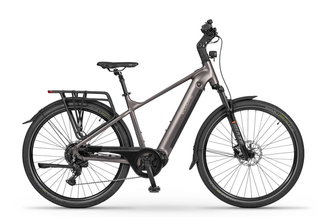 Ecobike MX 300 Golden Grey 2026 - Trekking E-Bike Herrenfahrrad mit Bafang 100Nm - Seitenansicht