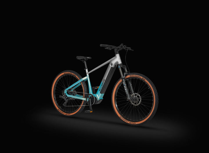 Ecobike CORE Arctic Fade 2026 - Studio schwarz, 3/4 Ansicht mit Panasonic GXM Motor