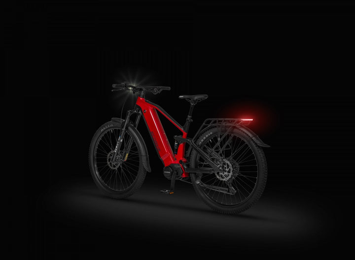 Ecobike RX 500 MAX SUV Rot/Schwarz - Studio schwarz, Heckansicht mit Rücklicht und Gepäckträger