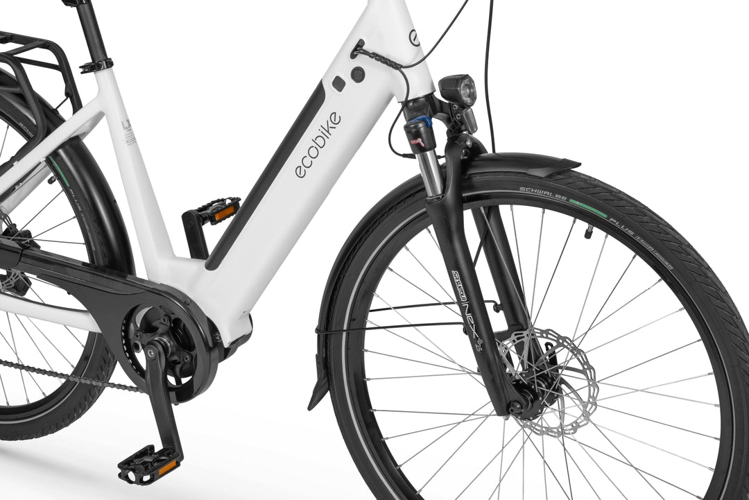 Ecobike LX100 Schwarz/Weiss 17"/19" -City E-Bike Unisex Pedelec, Tiefeinsteiger, Bafang 70Nm, Akku 504/630Wh, Herbst 2024