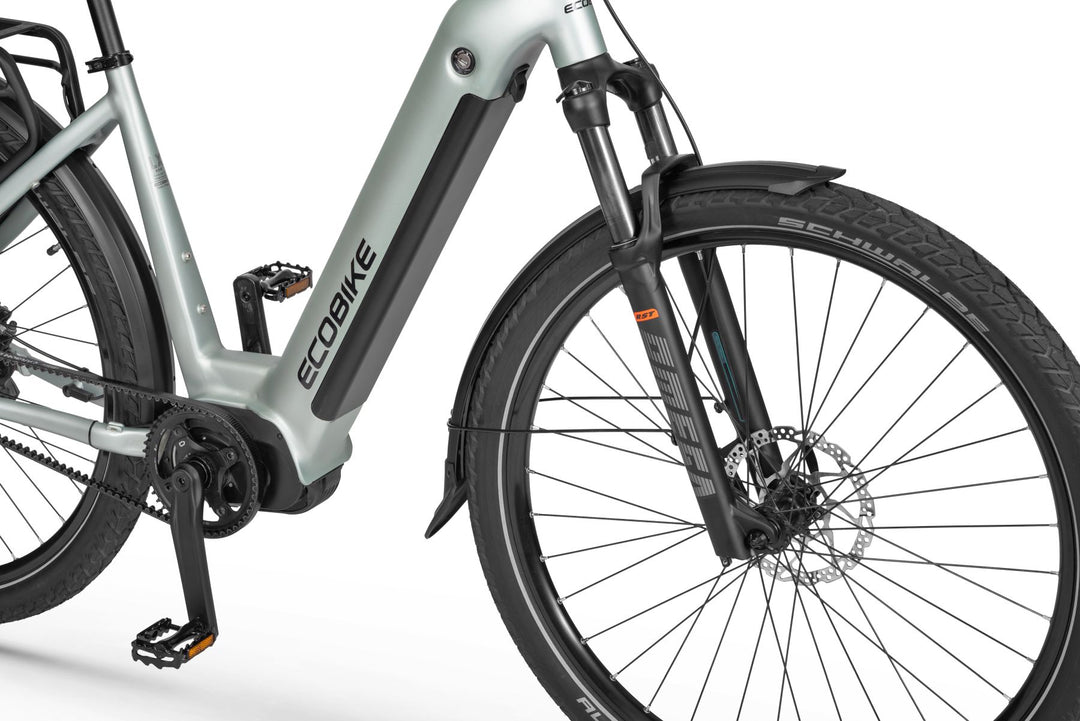 Ecobike LX 400 Silber City E-Bike PedelecL, Nabenschaltung, Mittelmotor, Riemenantrieb Gates, Ananda 80Nm