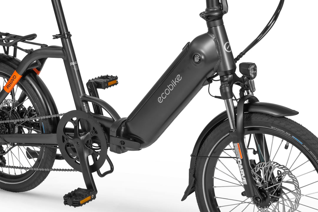 Ecobike RHINO Schwarz, Weiss 15,5"- City E-Bike Klapprad Pedelec, Tiefeinsteiger, Bafang 32Nm, Akku bis 630Wh